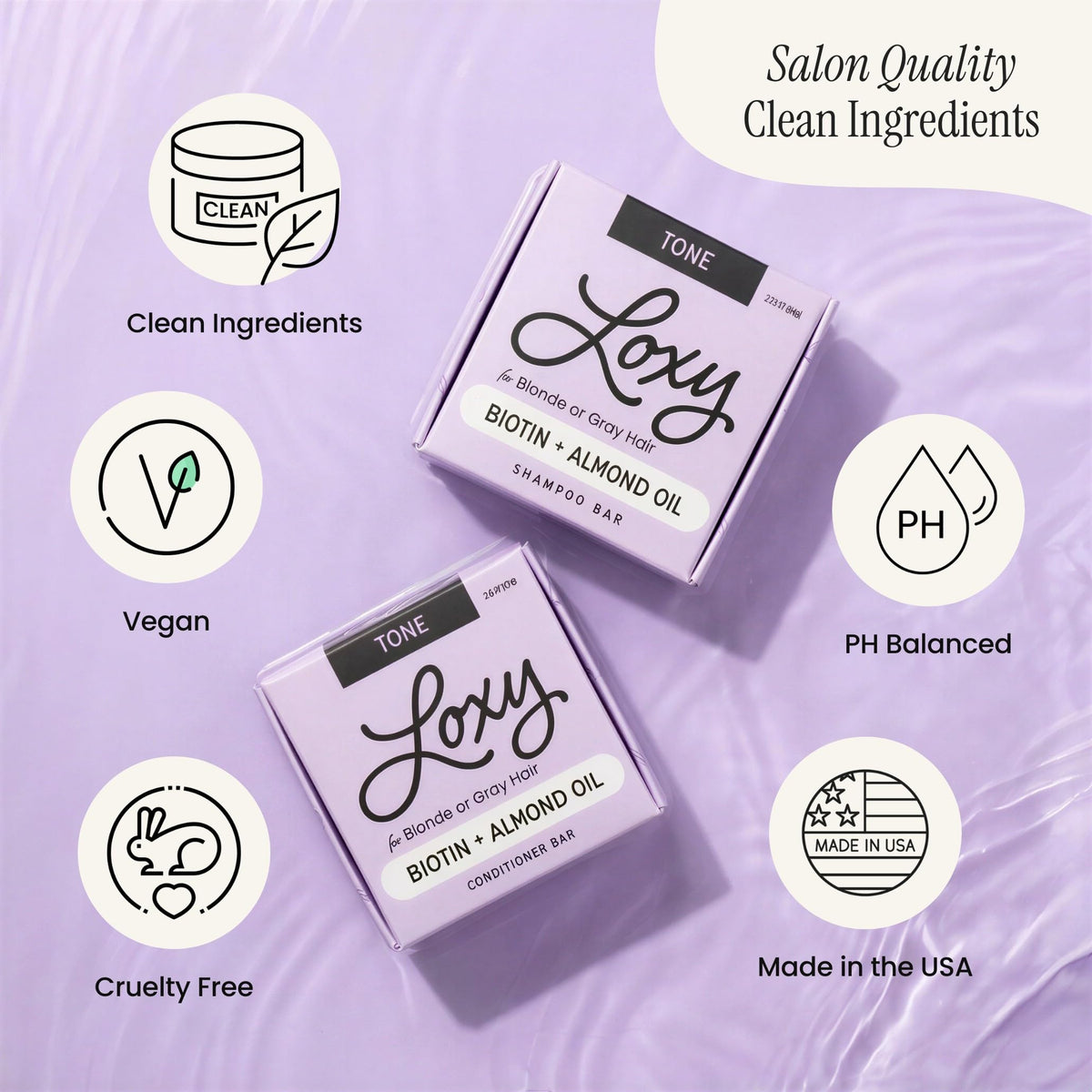 NATURÉL Loxy Purple Shampoo Bar held in hand for travel and gym use