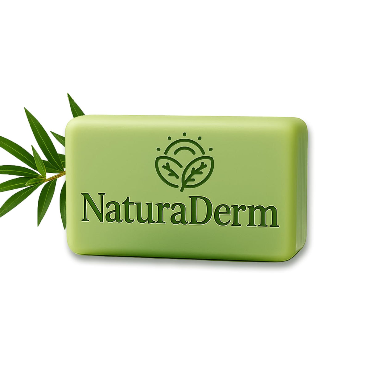 Natura Derm Tea Tree Oil Facial Soap closeup shows gentle antifungal cleansing for sensitive skin.