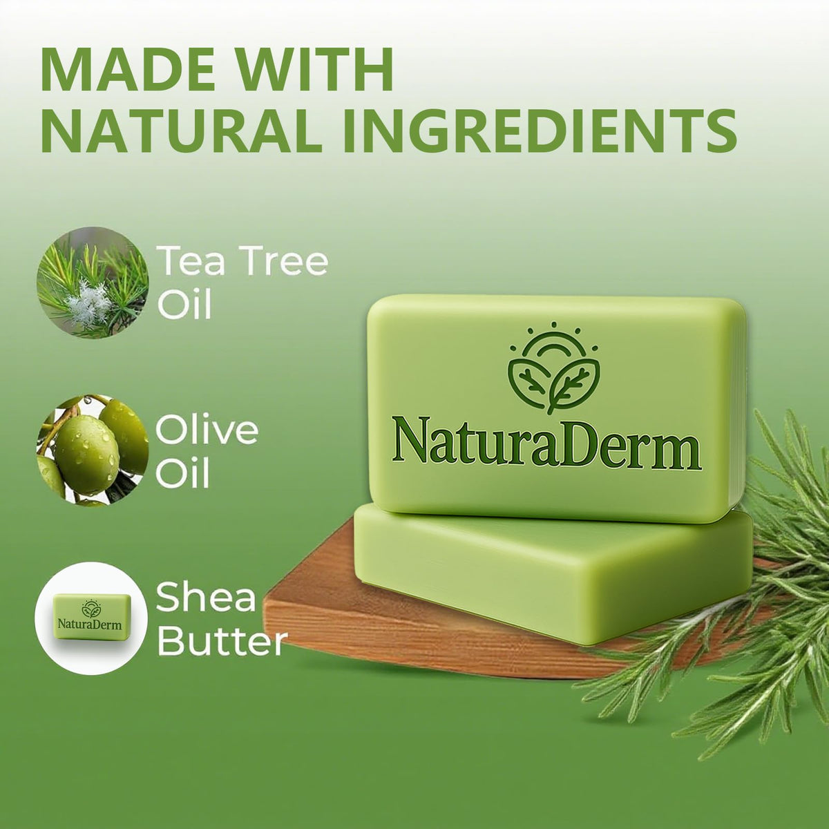 Natura Derm Tea Tree Oil Facial Soap on sink captures crisp, clean feel.
