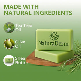 Natura Derm Tea Tree Oil Facial Soap on sink captures crisp, clean feel.