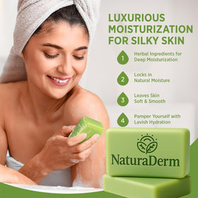 Natura Derm Tea Tree Oil Facial Soap packaging highlights convenience for daily routines.