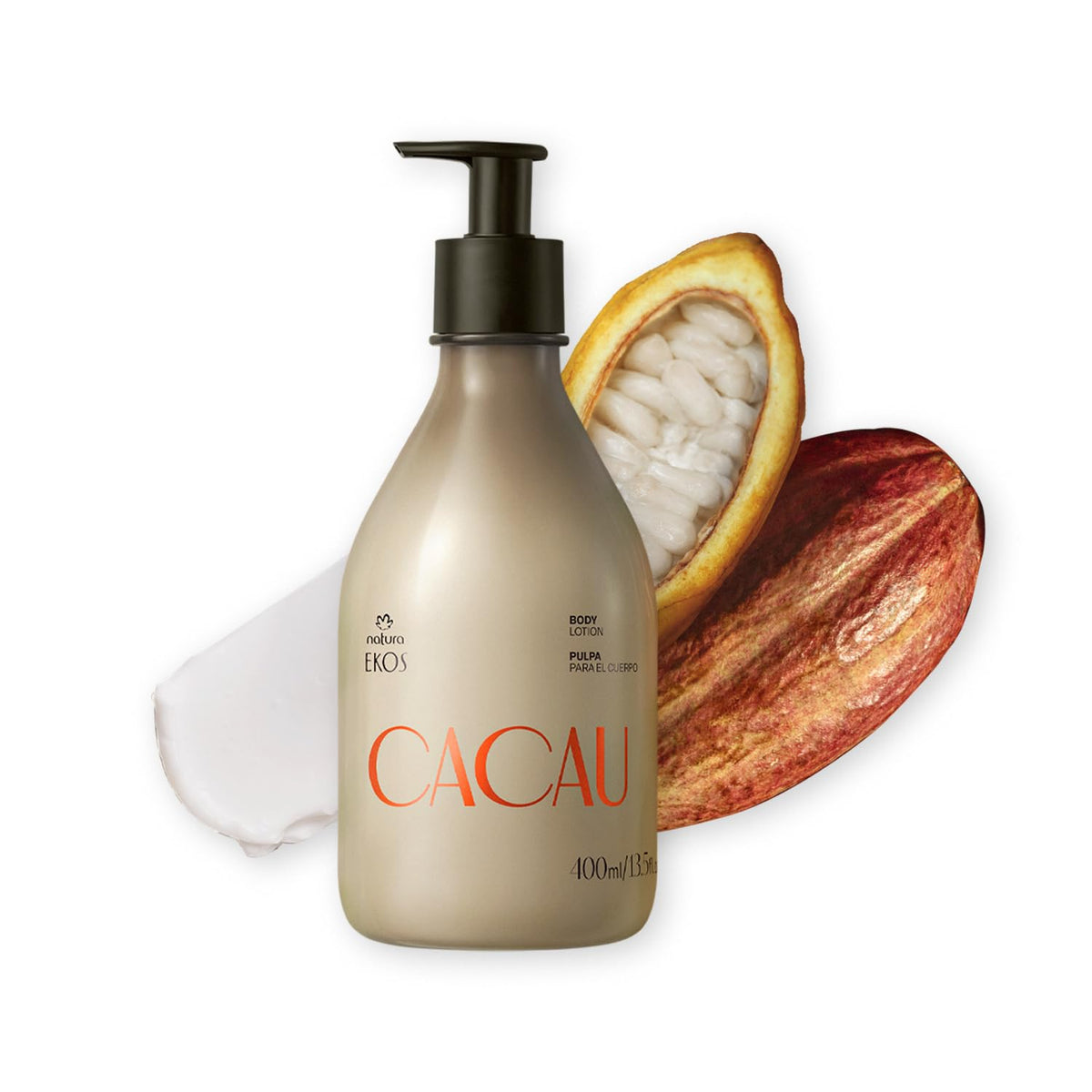 Natura Ekos Cacau lotion bottle with vegan, hydrating formula.