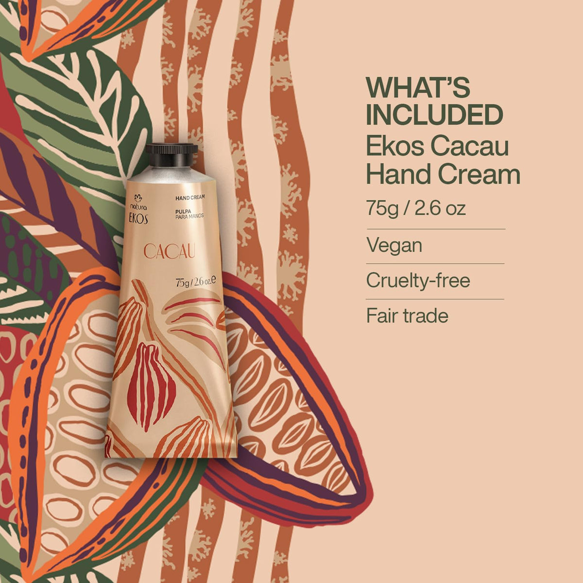 Natura Ekos Cacau hand cream on nails and cuticles, strengthening.