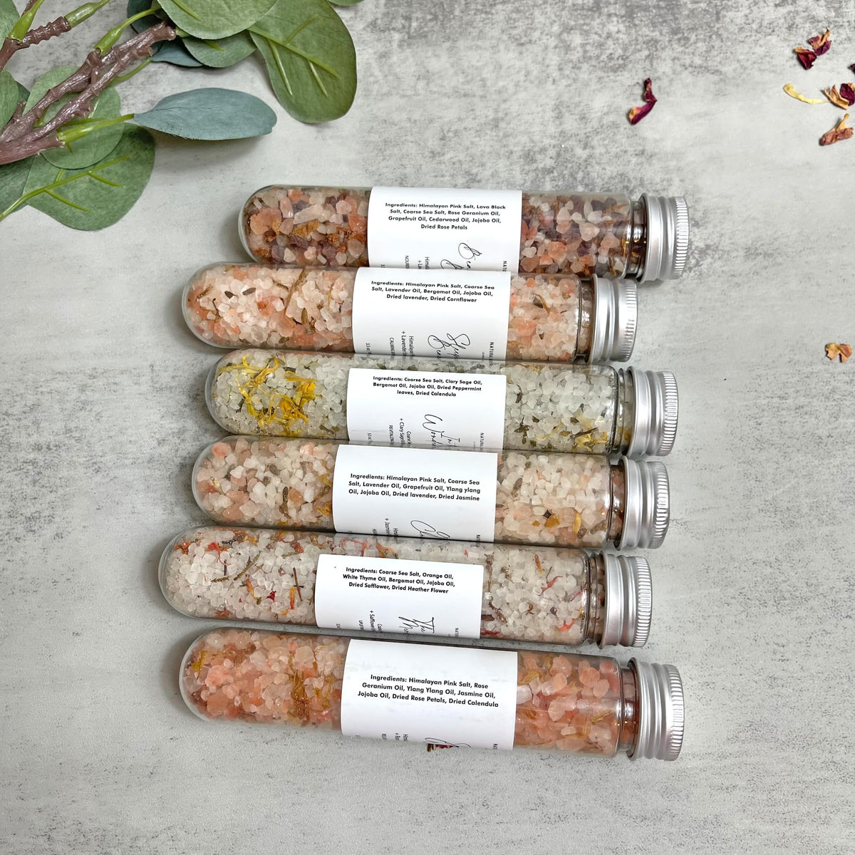 Natural Amor Los Angeles gift-ready box with bath salts on a clean surface.