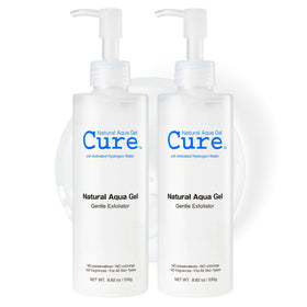 NATURAL AQUA GEL CURE two-pack box showcasing face and body exfoliator for gentle use