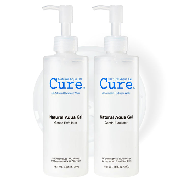 NATURAL AQUA GEL CURE two-pack box showcasing face and body exfoliator for gentle use