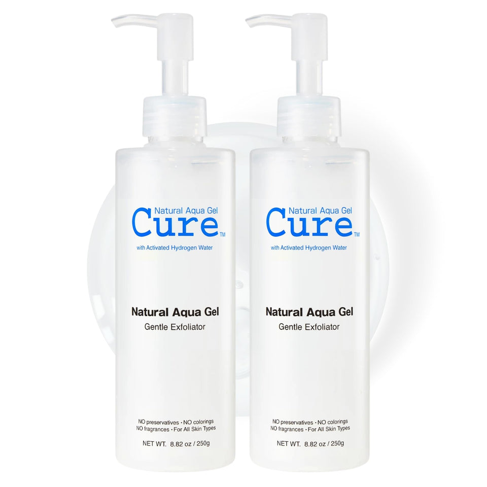 NATURAL AQUA GEL CURE two-pack box showcasing face and body exfoliator for gentle use
