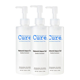 NATURAL AQUA GEL CURE exfoliator bottle for gentle cleansing and smoother skin.