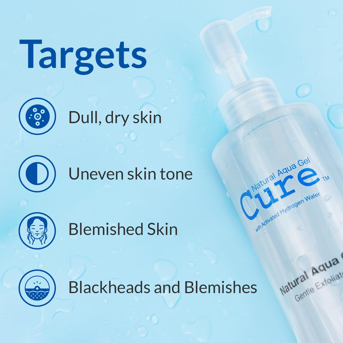 NATURAL AQUA GEL CURE texture closeup shows water-based exfoliant's delicate action.