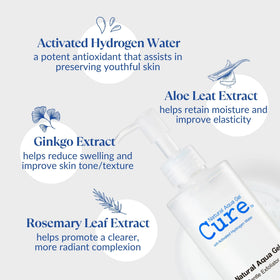 NATURAL AQUA GEL CURE face exfoliator bottle with smooth texture post-application