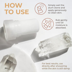 Natural Elephant alum stone applied on clean skin for gentle odor protection throughout the day.