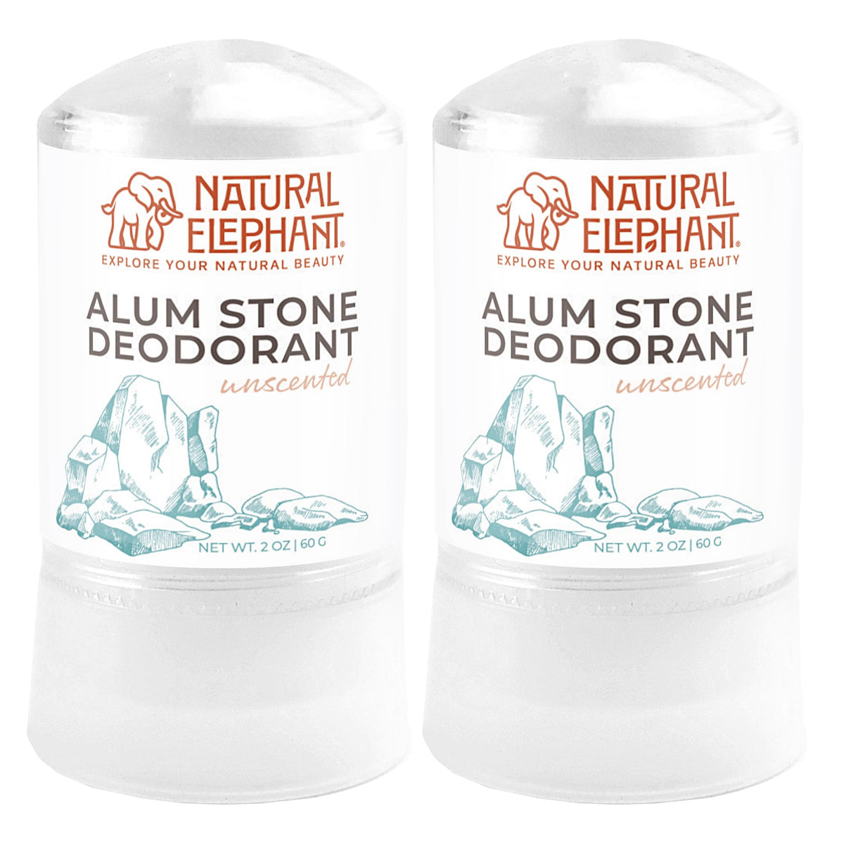 Natural Elephant alum stone deodorant stick unscented for sensitive skin and daily use.