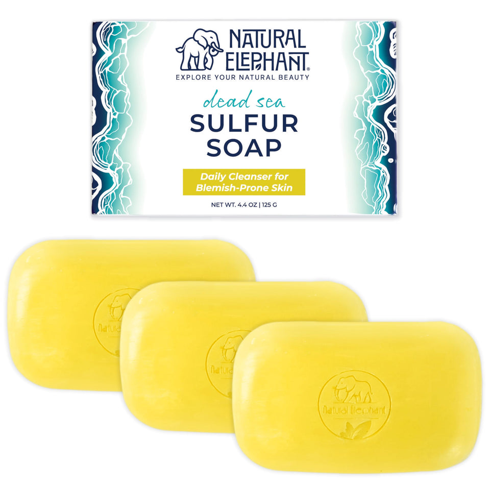 Natural Elephant Dead Sea sulfur soap 3-pack box ready for everyday cleansing.