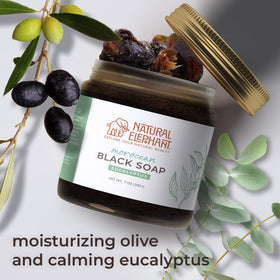 Natural Elephant Moroccan Black Soap foamy lather demonstrates gentle cleansing.