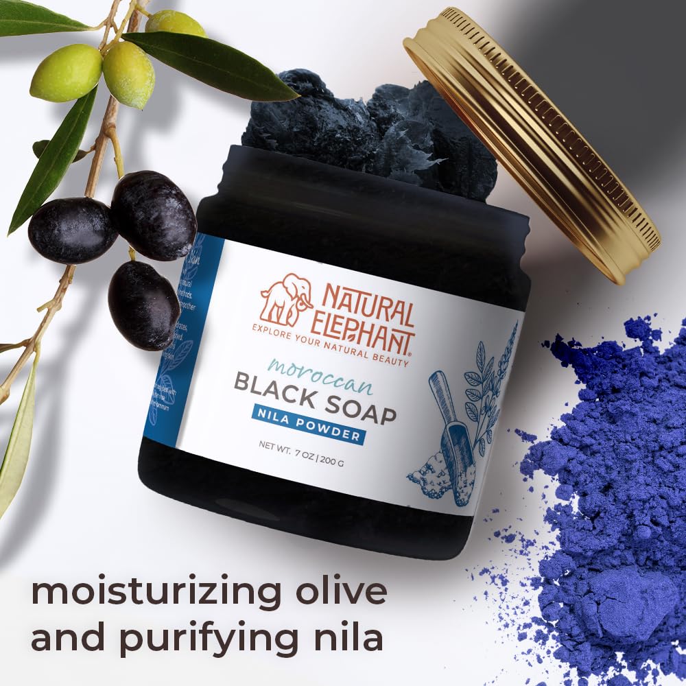 Natural Elephant black soap texture reveals plant-based, fragrance-free composition for all skin types.