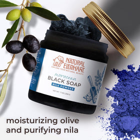 Natural Elephant black soap texture reveals plant-based, fragrance-free composition for all skin types.