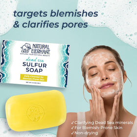 Natural Elephant sulfur soap bar close-up showing rich lather for daily cleansing.