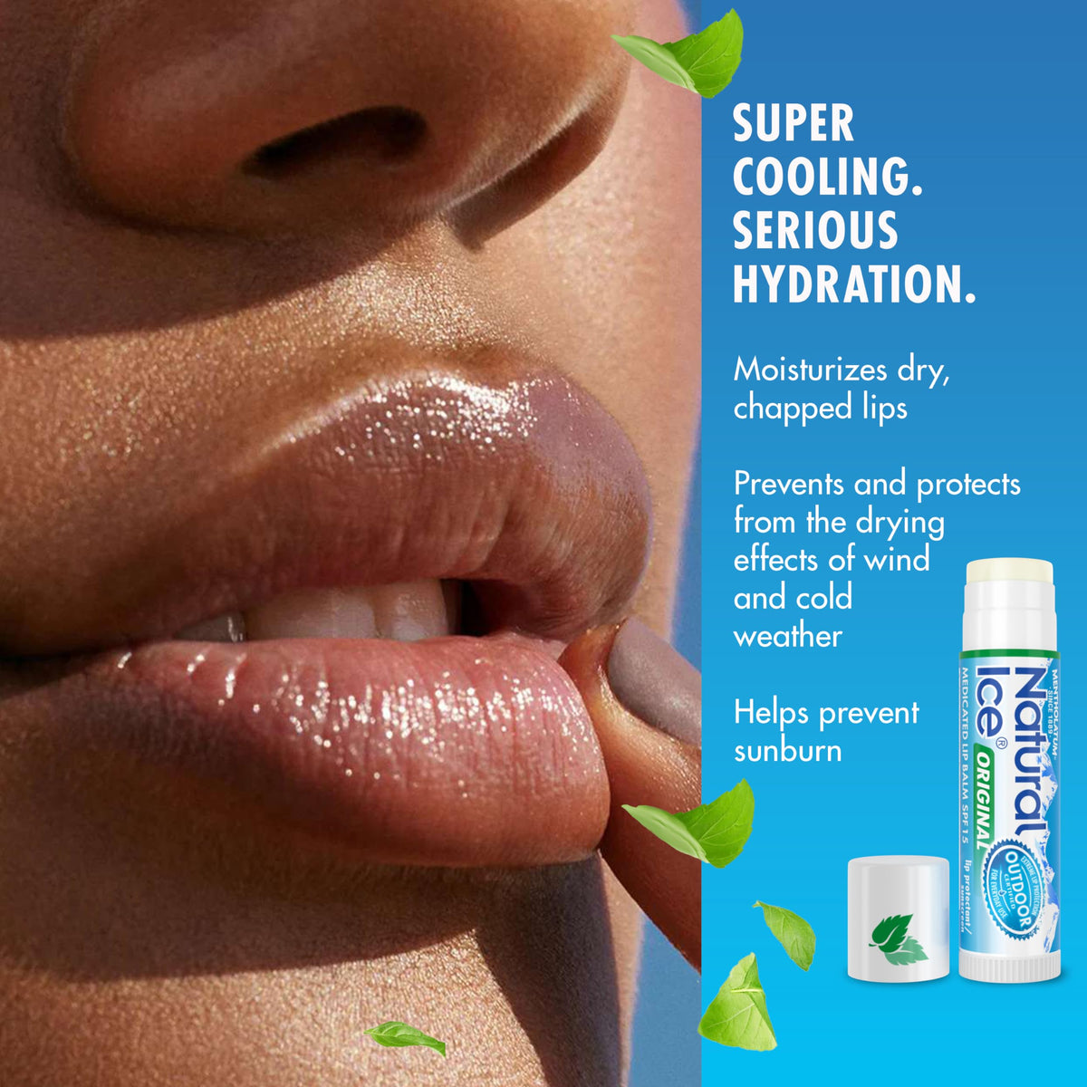 Natural Ice Original Lip Balm application shows smooth glide for daily use.