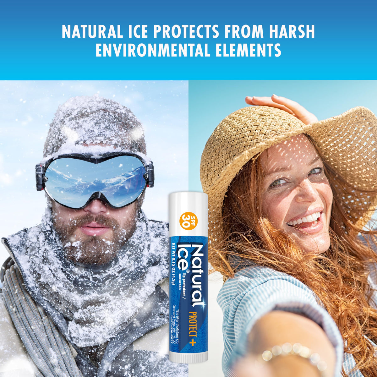 Natural Ice Sport Lip Balm SPF 30 label visible for sun protection outdoors