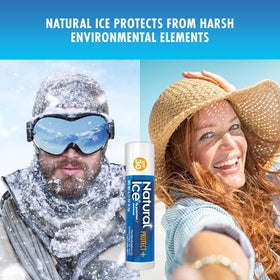 Natural Ice Sport Lip Balm SPF 30 label visible for sun protection outdoors