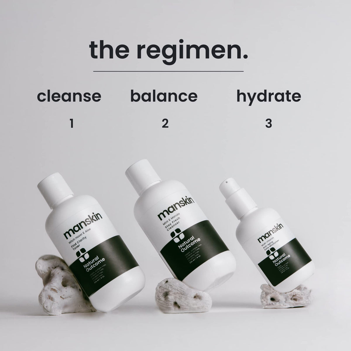 Natural Outcome facial cleanser bottle with mint for a refreshed feel.