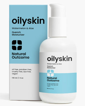 Natural Outcome Oily Skin Moisturizer bottle demonstrates oil-free hydration for a matte feel.