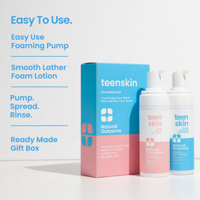 Natural Outcome Teen Skin Face Wash Duo bottle back view showing ingredients and usage hints.