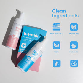 Natural Outcome Teen Skin Face Wash Duo foaming action closeup demonstrates gentle lather.