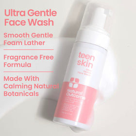 Natural Outcome Teen Skin Face Wash Duo ingredients closeup featuring aloe and tea tree.