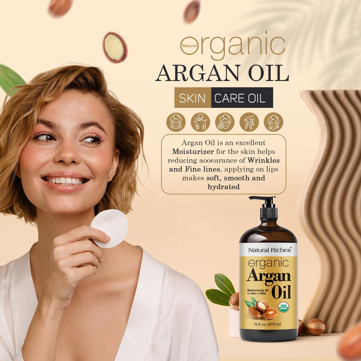 Natural Riches Argan Oil used on face for lightweight hydration