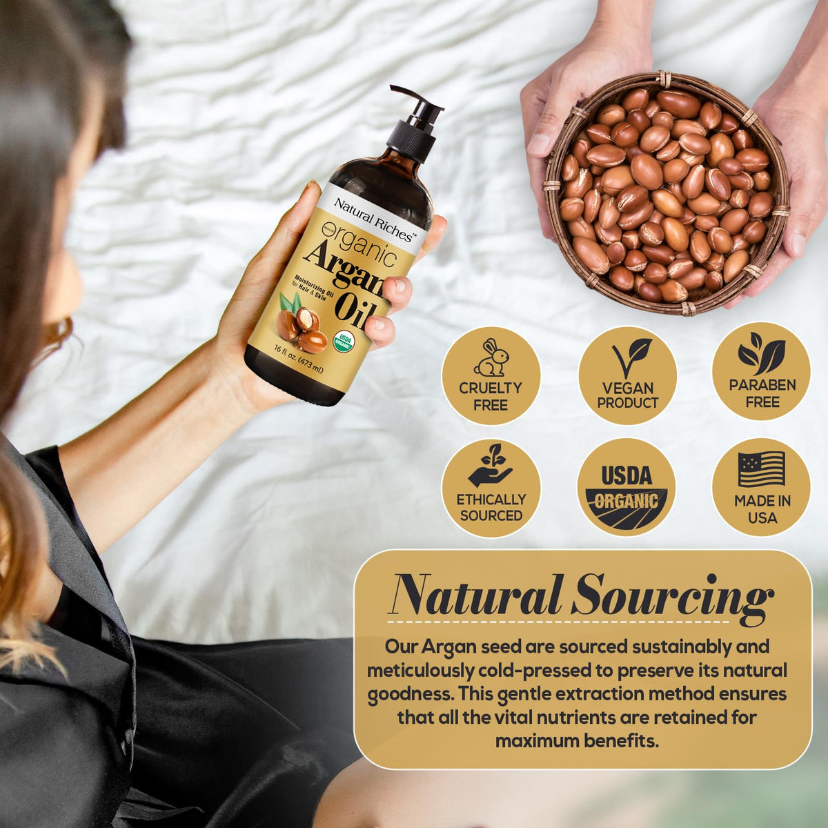 Natural Riches Argan Oil applied to skin for hydration without grease