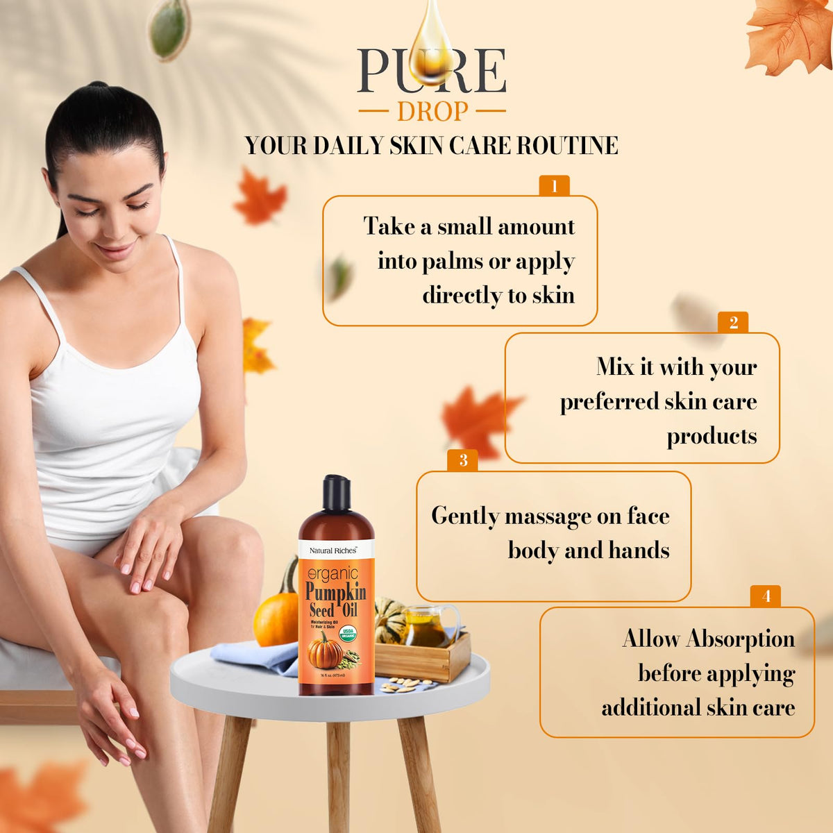 Natural Riches pumpkin seed oil body care helps soften and smooth skin