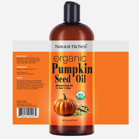 Natural Riches pumpkin seed oil pour highlights cold pressed purity for nourishment