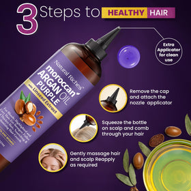 Natural Riches purple argan oil glass bottle with premium packaging