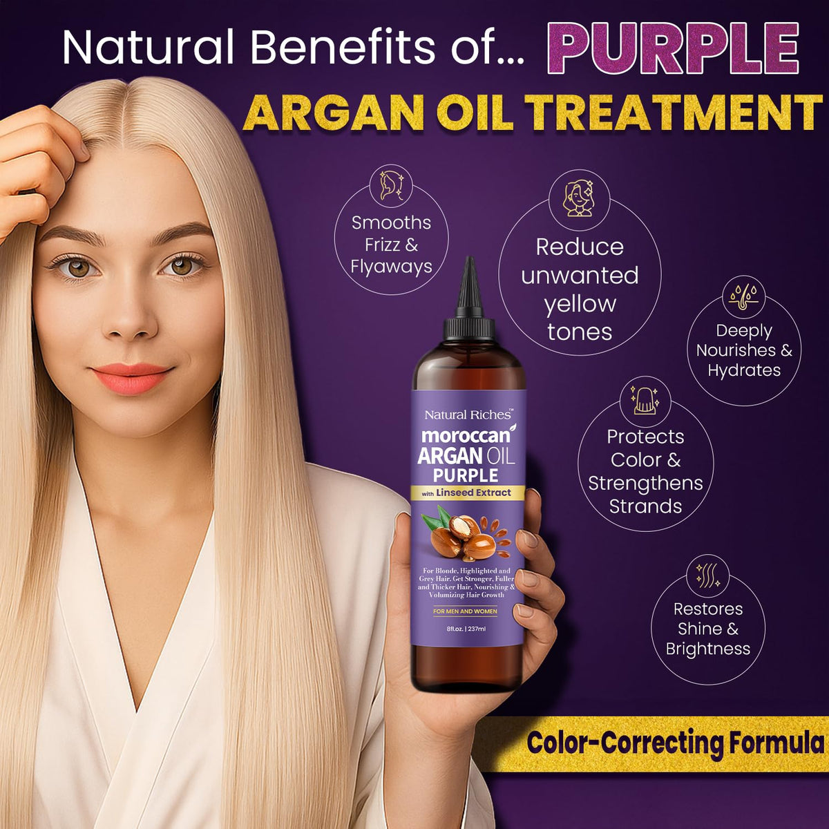Natural Riches oil with linseed extract demonstrates nourishing conditioning