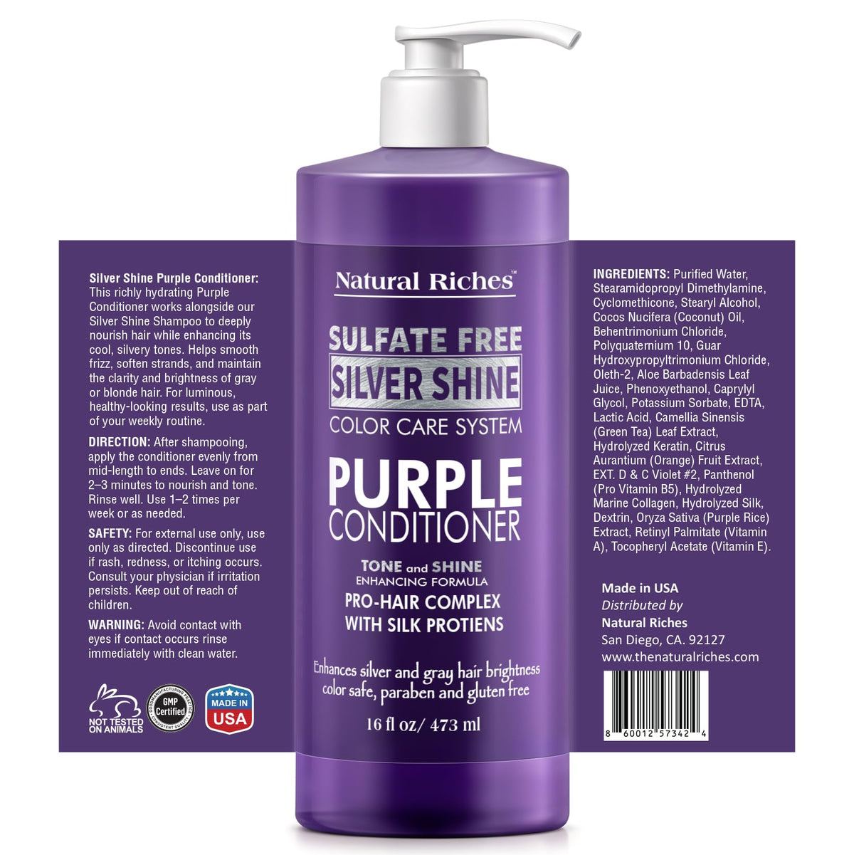 Natural Riches Radiant Silver Shine shampoo bottle pour for even lather