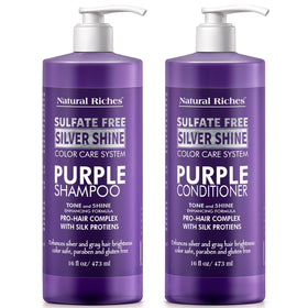 Natural Riches Radiant Silver Shine shampoo bottle for color-safe gray hair toning