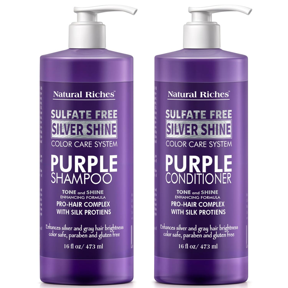 Natural Riches Radiant Silver Shine shampoo bottle for color-safe gray hair toning