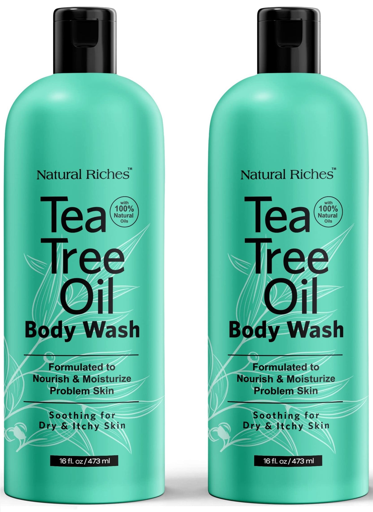 Natural Riches Tea Tree Oil Body Wash bottle with pump for hydrating cleansing