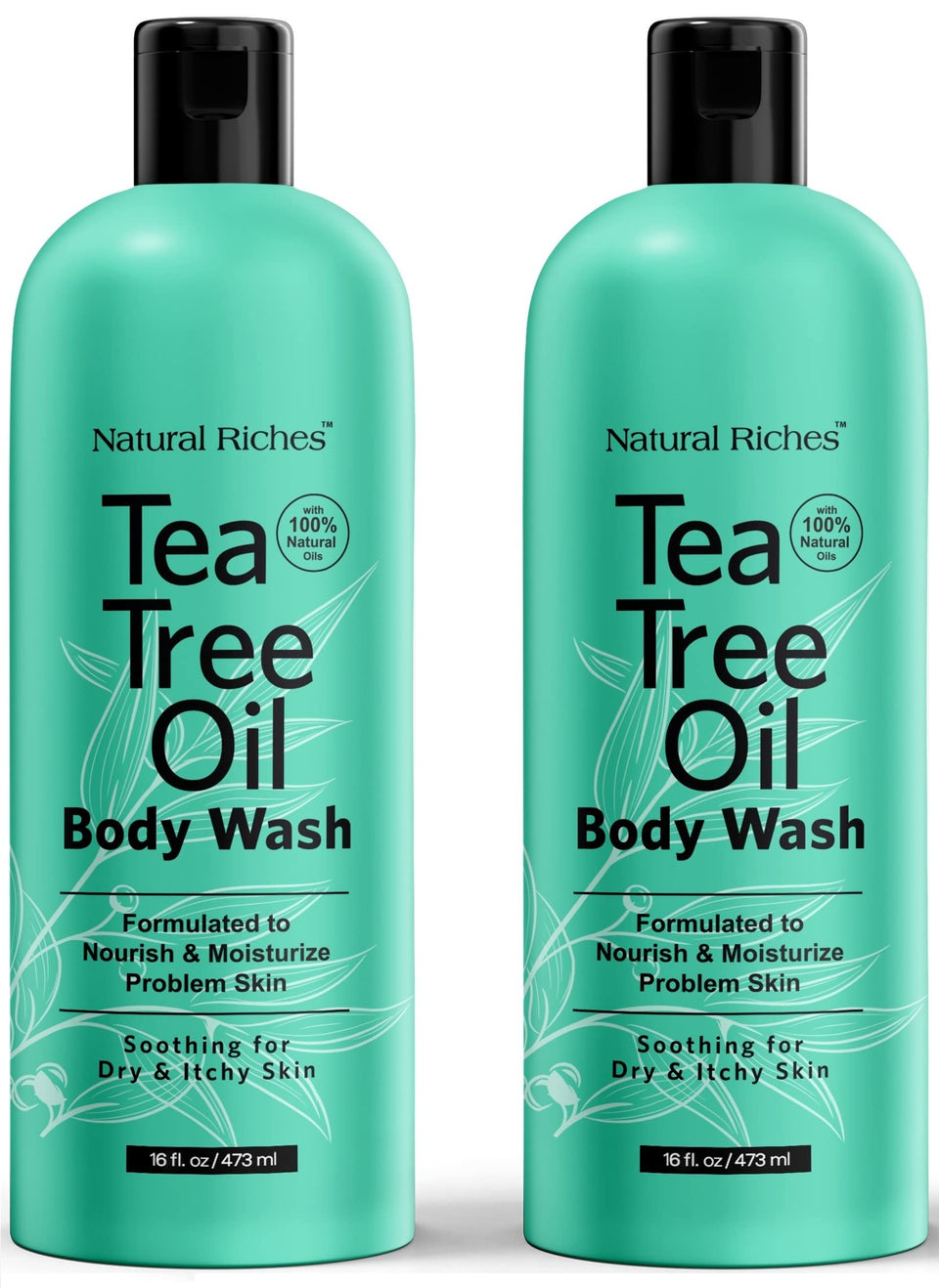 Natural Riches Tea Tree Oil Body Wash bottle with pump for hydrating cleansing