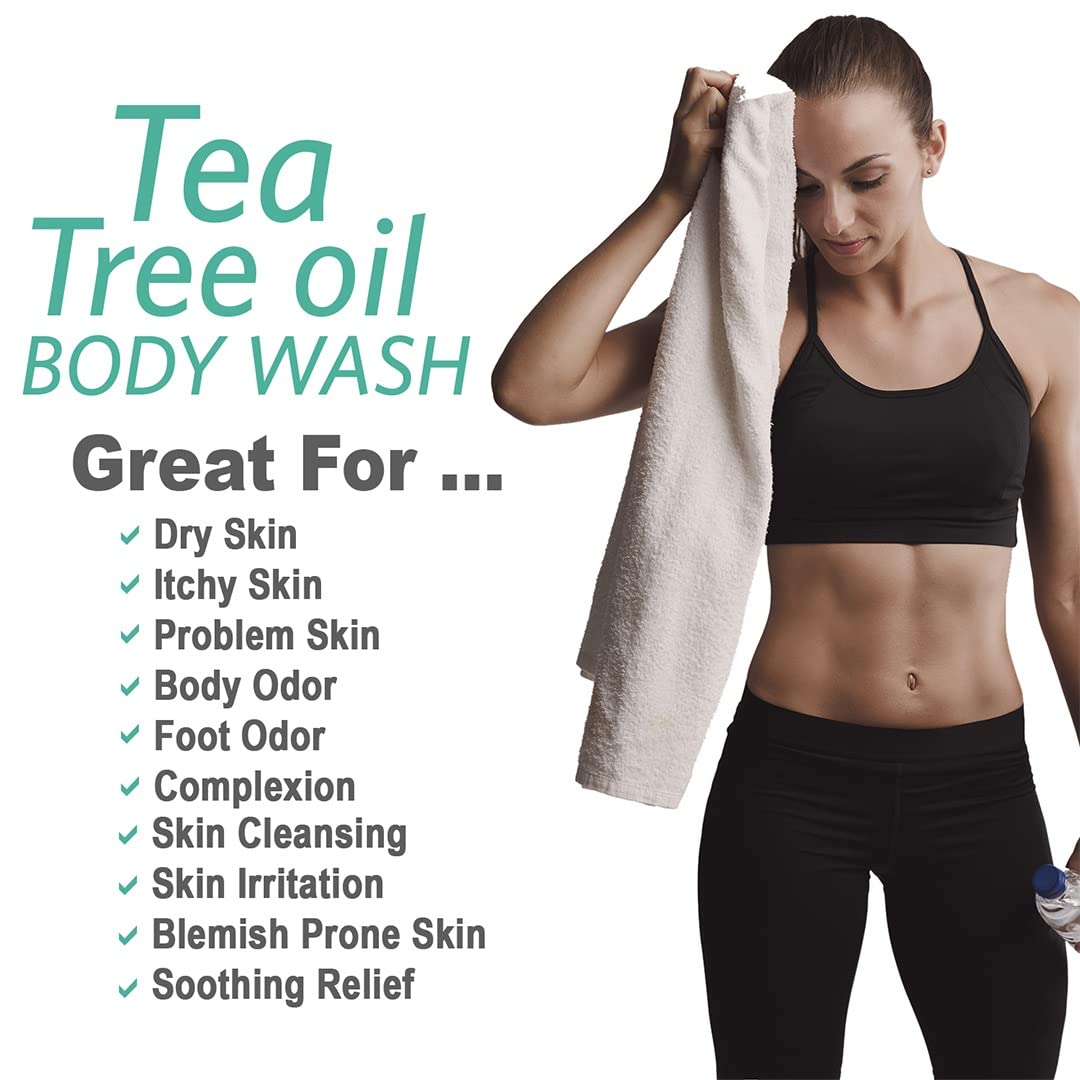 Shower scene with Natural Riches Tea Tree Oil Body Wash delivering refreshing cleanse