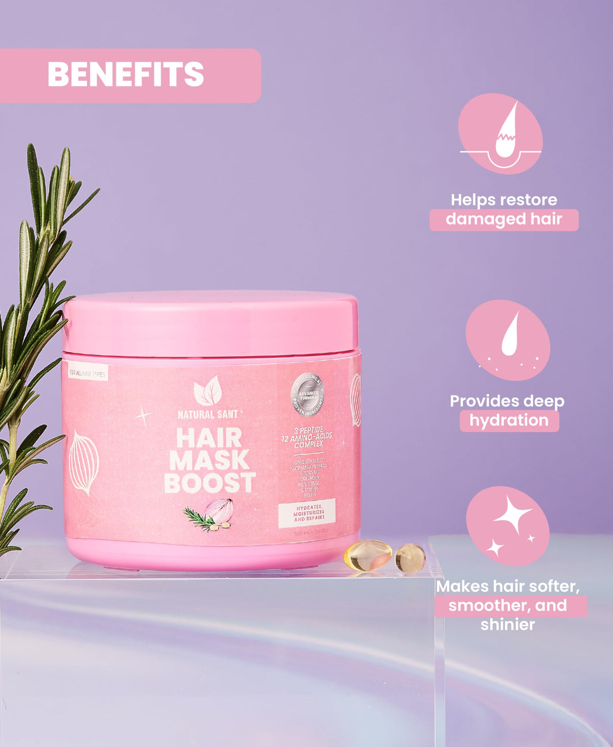 Natural Sant Deep Restoration Hair Boost Mask restores elasticity and hydration for damaged hair