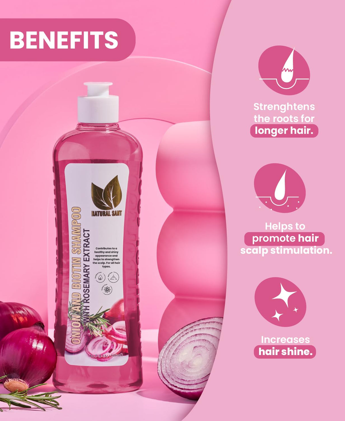 Natural Sant Onion Biotin Rosemary Shampoo pour demonstrates easy application and rich lather.