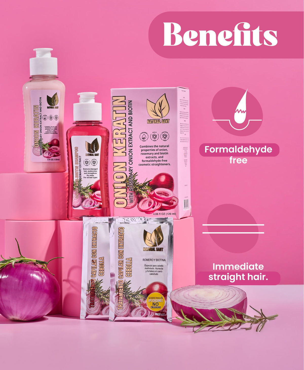 Natural Sant Onion Keratin DuoBox heat protection supports styling with less damage