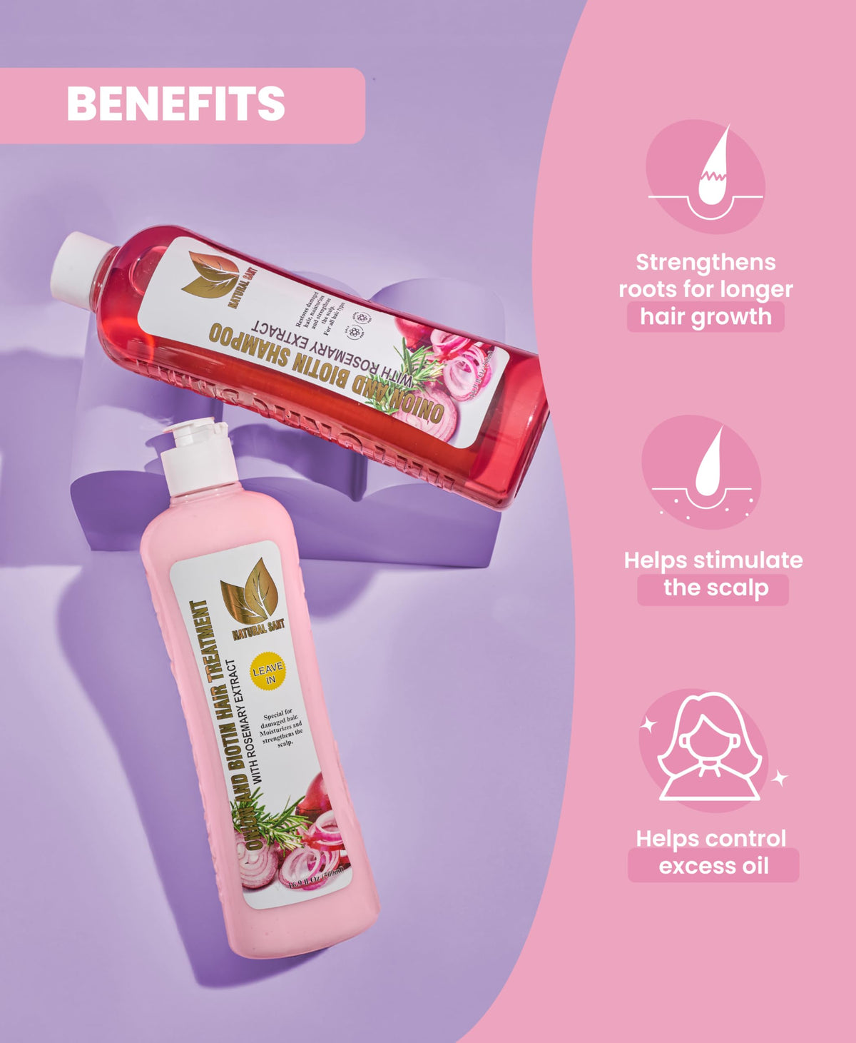 Natural Sant Onion Rosemary Biotin Conditioner bottle for smooth, nourished hair