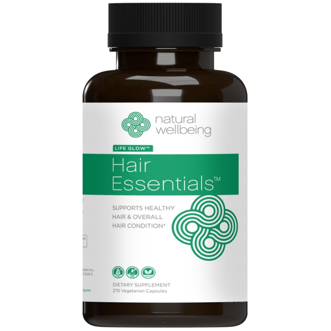 Natural Wellbeing Hair Essentials bottle open illustrates convenient daily use for hair support