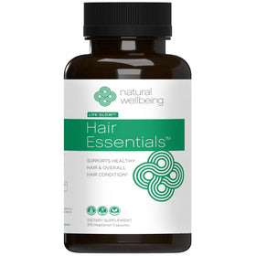Natural Wellbeing Hair Essentials bottle open illustrates convenient daily use for hair support
