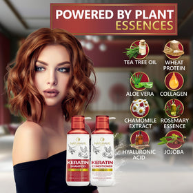 Shiny Naturavis shampoo bottle label emphasizes keratin benefits.