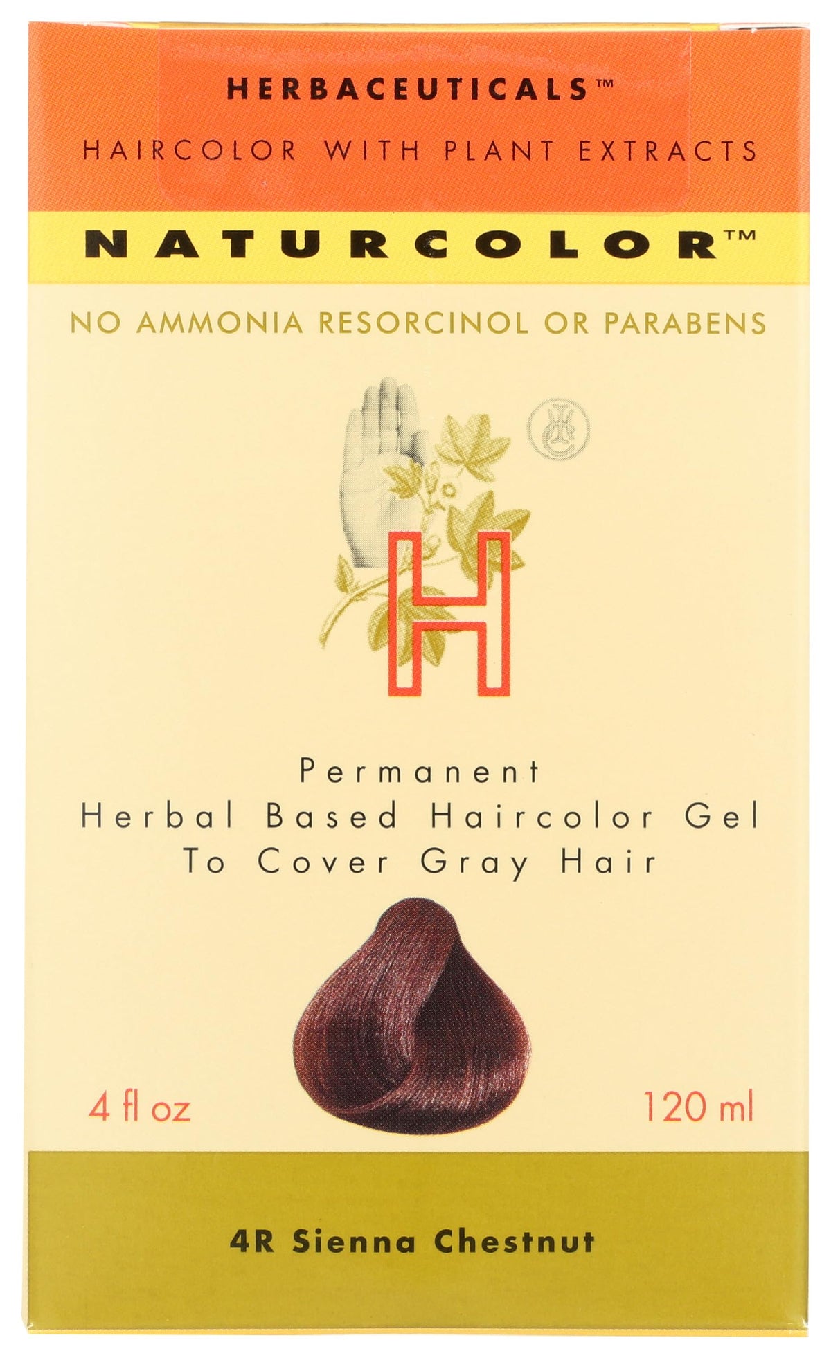Naturcolor Haircolor sienna chestnut box for permanent color with herbal ingredients.