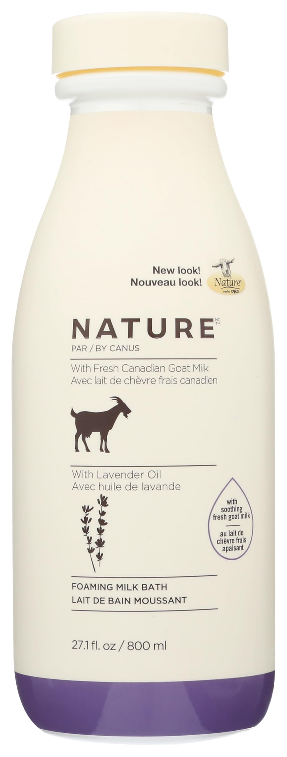Nature by Canus foaming milk bath with lavender nourishes and soothes skin.